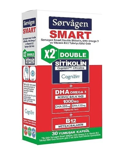 Sorvagen Smart Double Sitikolin Dha Omega 3 ve B12 30 Kapsül ürün görseli