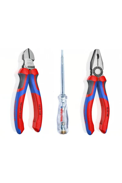 Knipex 3 Parça Usta Set 180 Mm Pense 160 Mm Yan Keski Izeltaş 190mm Kontrol Kalemi Madeingermany - 1