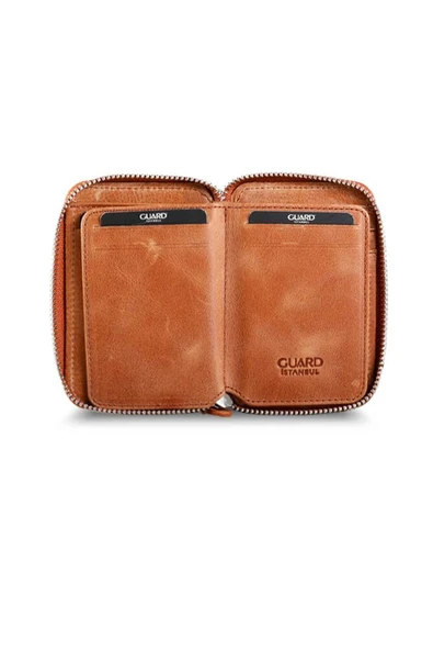 Guard Fermuarlı Antik Taba Hakiki Deri Mini Erkek Cüzdan P796 - Resim 2