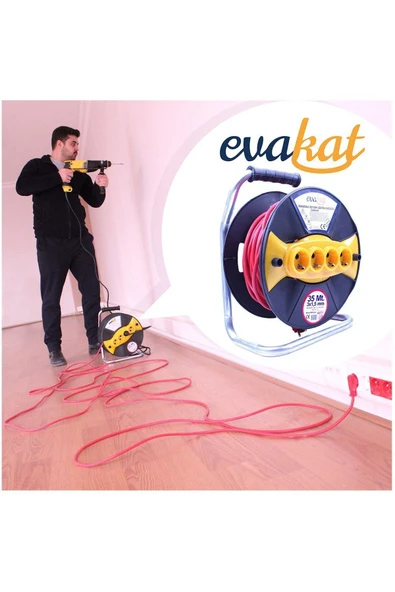 Evakat 3*2,5 40 Mt Sertifikalı Makaralı Uzatma Kablosu - 2