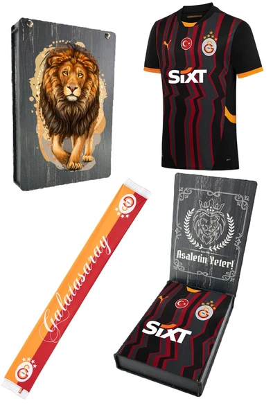 Galatasaray Orijinal Lisanslı 2024/25 Alternatif Siyah Forma + Şal Kaşkol Set Hediyelik Ahşap Kutulu ürün görseli 1
