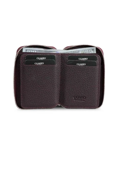 Guard Fermuarlı Bordo Hakiki Deri Mini Cüzdan Erkek P796 - Resim 3