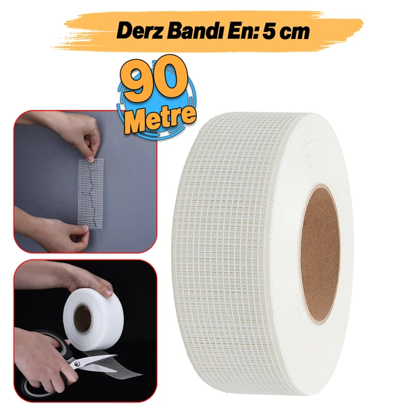 Yapışkanlı Derz Bandı 90 Metre İç Dış Cephe Sıva Filesi 5 cm Tamir Sıvası Yalıtım Montalama Bant - Resim 2