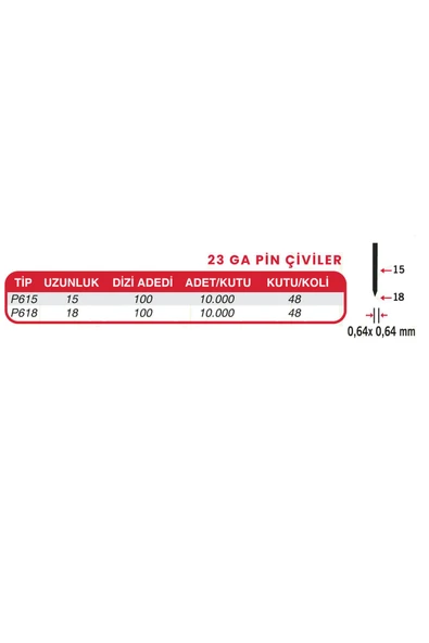 Hais HAİS 23GA Pin Çivi P618 Başsız - 4