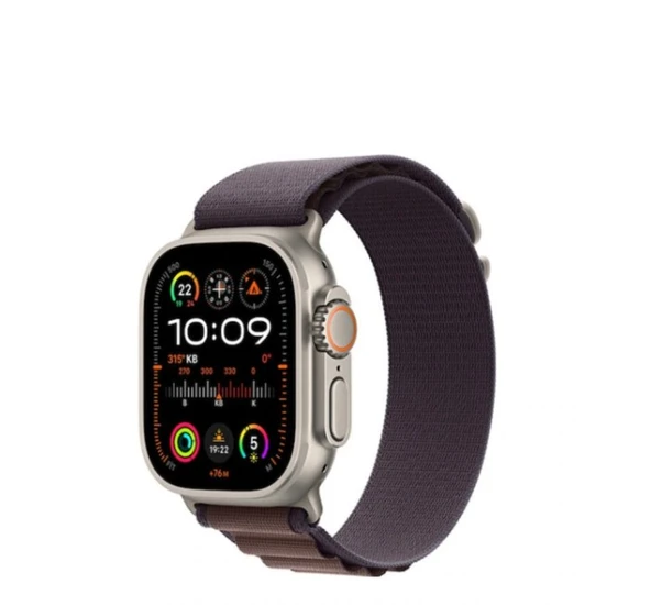Apple Watch Ultra 2 GPS + Cellular 49mm Natürel Titanyum Kasa ve Mavi-Siyah-Trail Loop Kordon Akıllı Saat