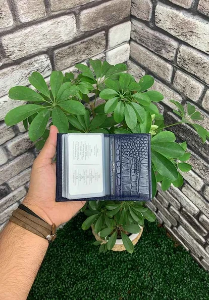 Guard Lacivert Croco Desenli Hakiki Deri Lastikli Spor Kartlık Erkek P1041 - Resim 2