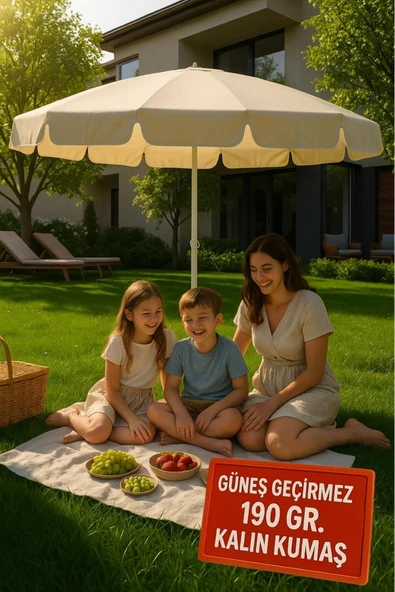 Şemsiye Plaj, Güneş Ve Balkon Şemsiyesi Krem Renk Kalın Kumaş 10 Telli 200cm Çap ürün görseli