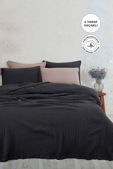 Müslin%100 Pamuk Tek Kişilik Yatak Örtüsü (Pike) Takımı 4 Katlı Yumuşak Battaniye 2 Parça Beyaz