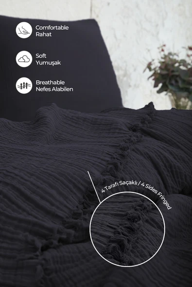 Müslin%100 Pamuk Tek Kişilik Yatak Örtüsü (Pike) Takımı 4 Katlı Yumuşak Battaniye 2 Parça Beyaz - 2