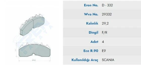 DISK FREN BALATASI SCANIA 29332 ürün görseli