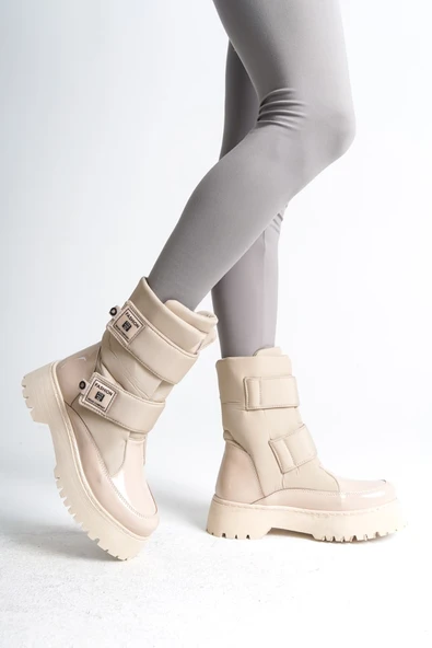 JET-ELISA Cırt Cırtlı  Paraşüt Kumaş Rugan Kadın Bot RKT - Krem - Resim 3