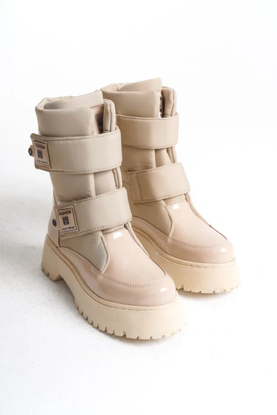 JET-ELISA Cırt Cırtlı  Paraşüt Kumaş Rugan Kadın Bot RKT - Krem - Resim 5