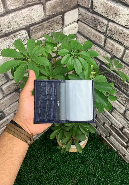 Guard Lacivert Croco Desenli Hakiki Deri Lastikli Spor Kartlık Erkek P1041 - Resim 7