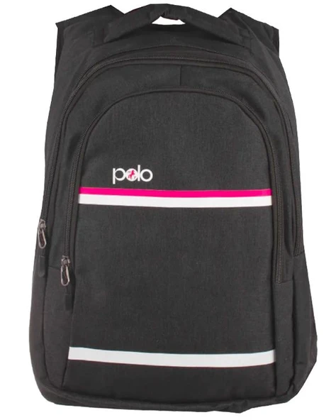 Temel My Polo Sırt Çantası Pembe Beyaz Çizgili Füme 8860 ürün görseli