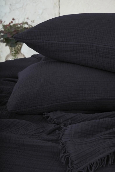 Müslin%100 Pamuk Tek Kişilik Yatak Örtüsü (Pike) Takımı 4 Katlı Yumuşak Battaniye 2 Parça Beyaz - 5