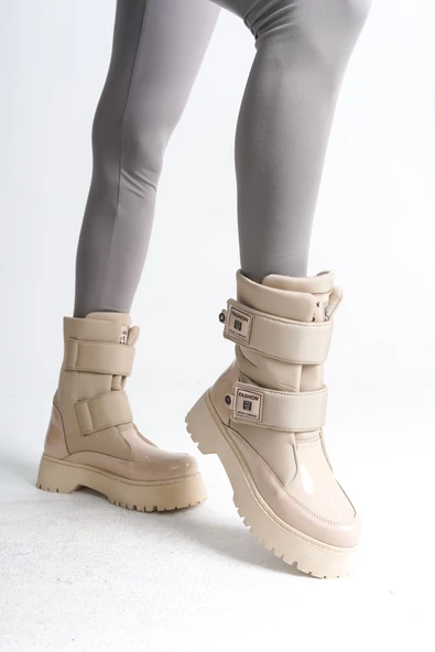 JET-ELISA Cırt Cırtlı  Paraşüt Kumaş Rugan Kadın Bot RKT - Krem - Resim 2