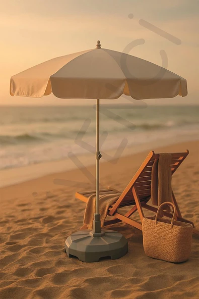 Plaj Şemsiyesi, Krem Renkli, 10 Telli, 2 Metre Çaplı, Güneşe Göre Açılanabilir Bidonsuz - Resim 4