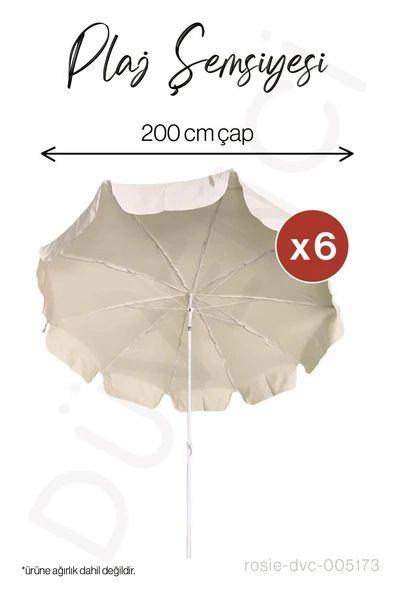 6 Adet Düvenci Plaj Şemsiyesi Krem Renkli - 10 telli - 2 M - Eğim Verilebilir - Bidonsuz ürün görseli