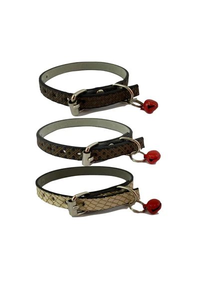 3'lü Set Zilli Deri Kedi Tasması 30 cm ürün görseli