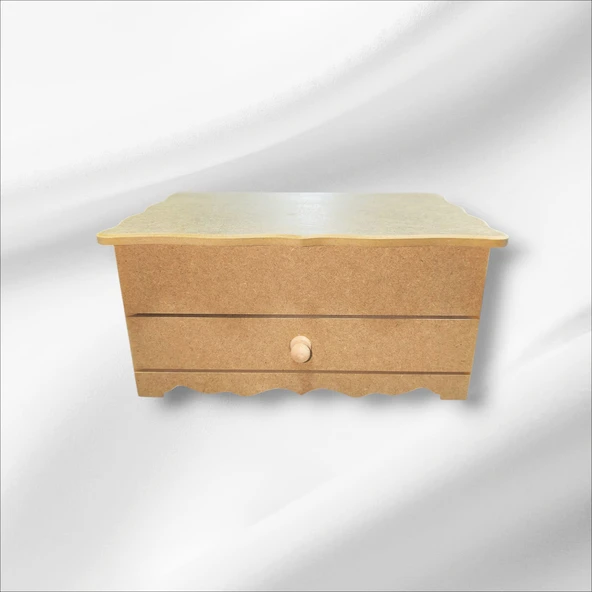 Ahşap-boyanabilir-bölmeli-çekmeceli- Takı-makyaj-aksesuar Dekoratif-çok Amaçlı Organizer Kutu - 2