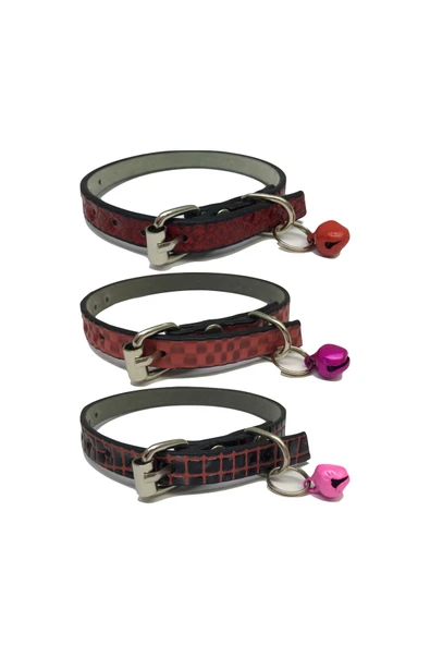 3'lü Zilli Deri Kedi Tasması 30 cm ürün görseli