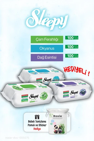 Sleepy 100'lü Okyanus, Çam ve Dağ Esintisi Islak Havlusu ve ROSIE Pamuk Hediye ürün görseli 1