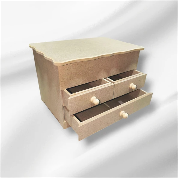 Ahşap-boyanabilir-bölmeli-çekmeceli- Takı-makyaj-aksesuar Dekoratif-çok Amaçlı Organizer Kutu - 7