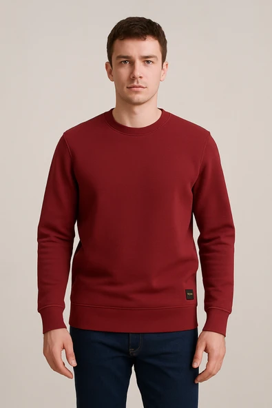 Erkek Üç İp Şardonsuz Sweatshirt Bordo