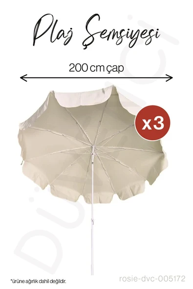 3 Adet Düvenci Krem Plaj Şemsiyesi - 10 telli - 2 M - Eğim Verilebilir ürün görseli