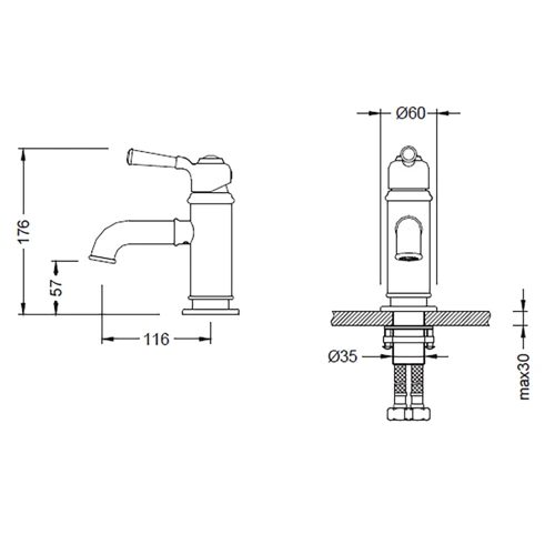 Bocchi Burlington Lavabo Bataryası Saten Nikel 1004-0001-BN - 2
