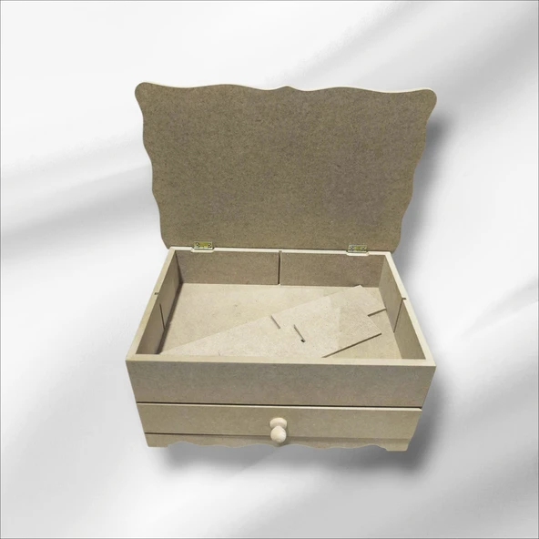 Ahşap-boyanabilir-bölmeli-çekmeceli- Takı-makyaj-aksesuar Dekoratif-çok Amaçlı Organizer Kutu - 5