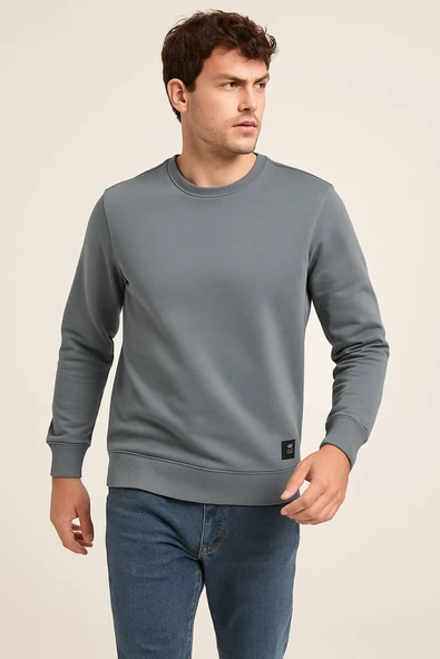 Erkek Üç İp Şardonsuz Sweatshirt Füme