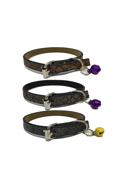 3'lü Set Zilli Deri Kedi Tasması 30 cm ürün görseli