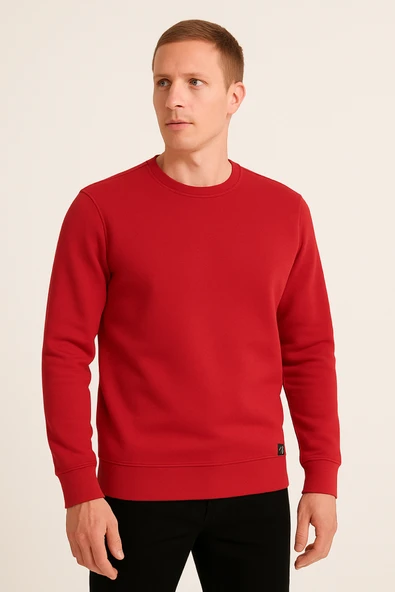 Erkek Üç İp Şardonsuz Sweatshirt Kırmızı
