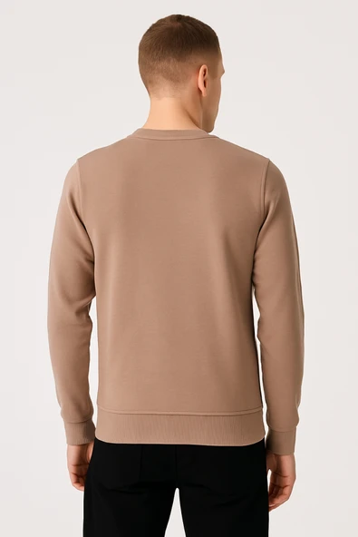 Erkek Üç İp Şardonsuz Sweatshirt Camel - 2