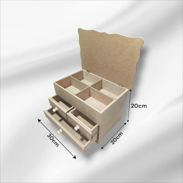 Ahşap-boyanabilir-bölmeli-çekmeceli- Takı-makyaj-aksesuar Dekoratif-çok Amaçlı Organizer Kutu