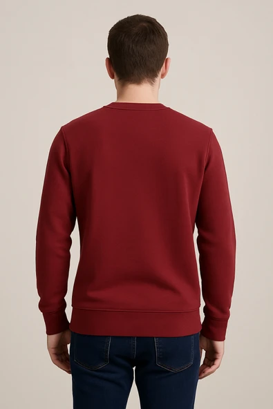 Erkek Üç İp Şardonsuz Sweatshirt Bordo - 4