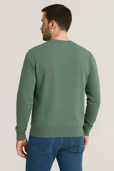 Erkek Üç İp Şardonsuz Sweatshirt Yeşil - 2