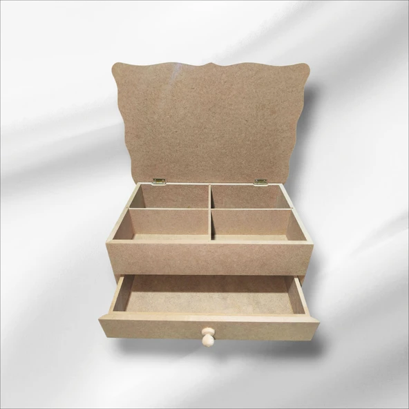 Ahşap-boyanabilir-bölmeli-çekmeceli- Takı-makyaj-aksesuar Dekoratif-çok Amaçlı Organizer Kutu - 3
