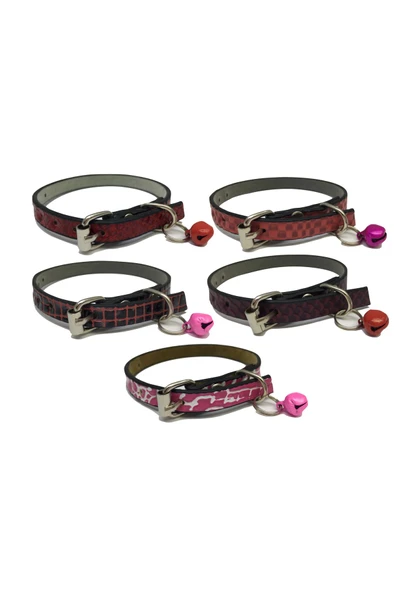 5'li Zilli Deri Kedi Tasması 30 cm Set ürün görseli