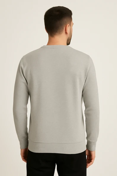 Erkek Üç İp Şardonsuz Sweatshirt Gri - 3