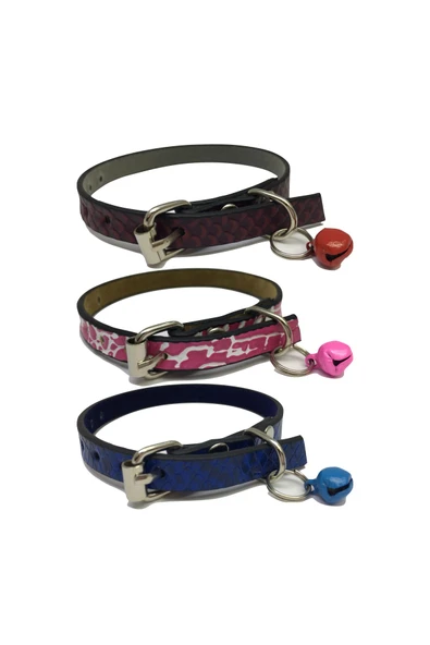 3'lü Set Zilli Deri Kedi Tasması 30 cm ürün görseli 1