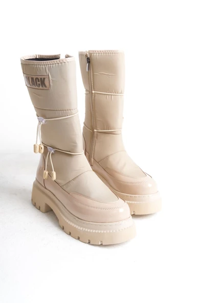 JET-LUCY Lastikli Fermuarlı  Paraşüt Kumaş Rugan Kadın Bot  CKT - Krem - Resim 5