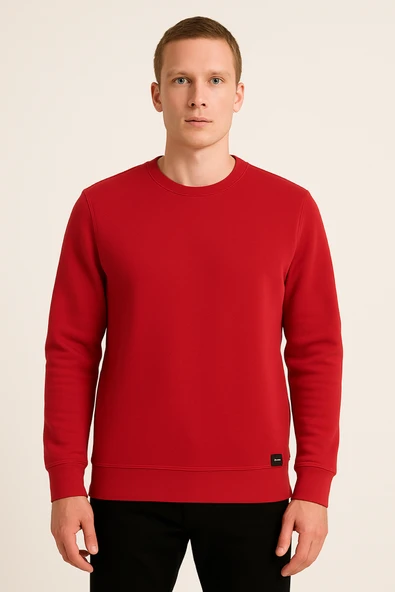 Erkek Üç İp Şardonsuz Sweatshirt Kırmızı - 2