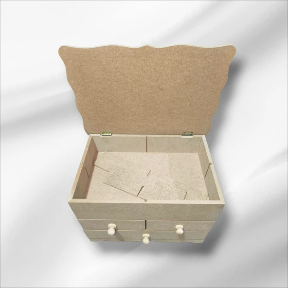 Ahşap-boyanabilir-bölmeli-çekmeceli- Takı-makyaj-aksesuar Dekoratif-çok Amaçlı Organizer Kutu - 5