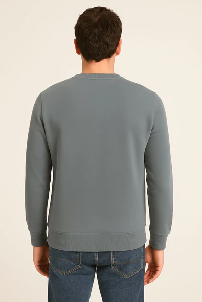 Erkek Üç İp Şardonsuz Sweatshirt Füme - 3