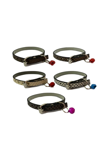 5'li Set Zilli Deri Kedi Tasması 30 cm ürün görseli