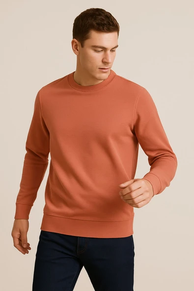 Erkek Üç İp Şardonsuz Sweatshirt Somon