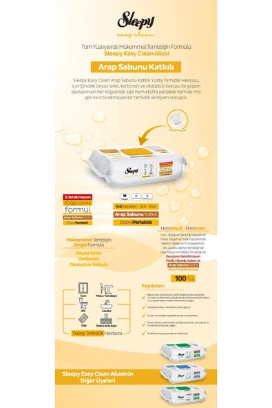 Sleepy Easy Clean Yüzey Tem. Havlusu Arap ve Beyaz Sabun, Çamaşır Suyu Katkılı - Resim 3