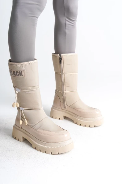 JET-LUCY Lastikli Fermuarlı  Paraşüt Kumaş Rugan Kadın Bot  CKT - Krem ürün görseli